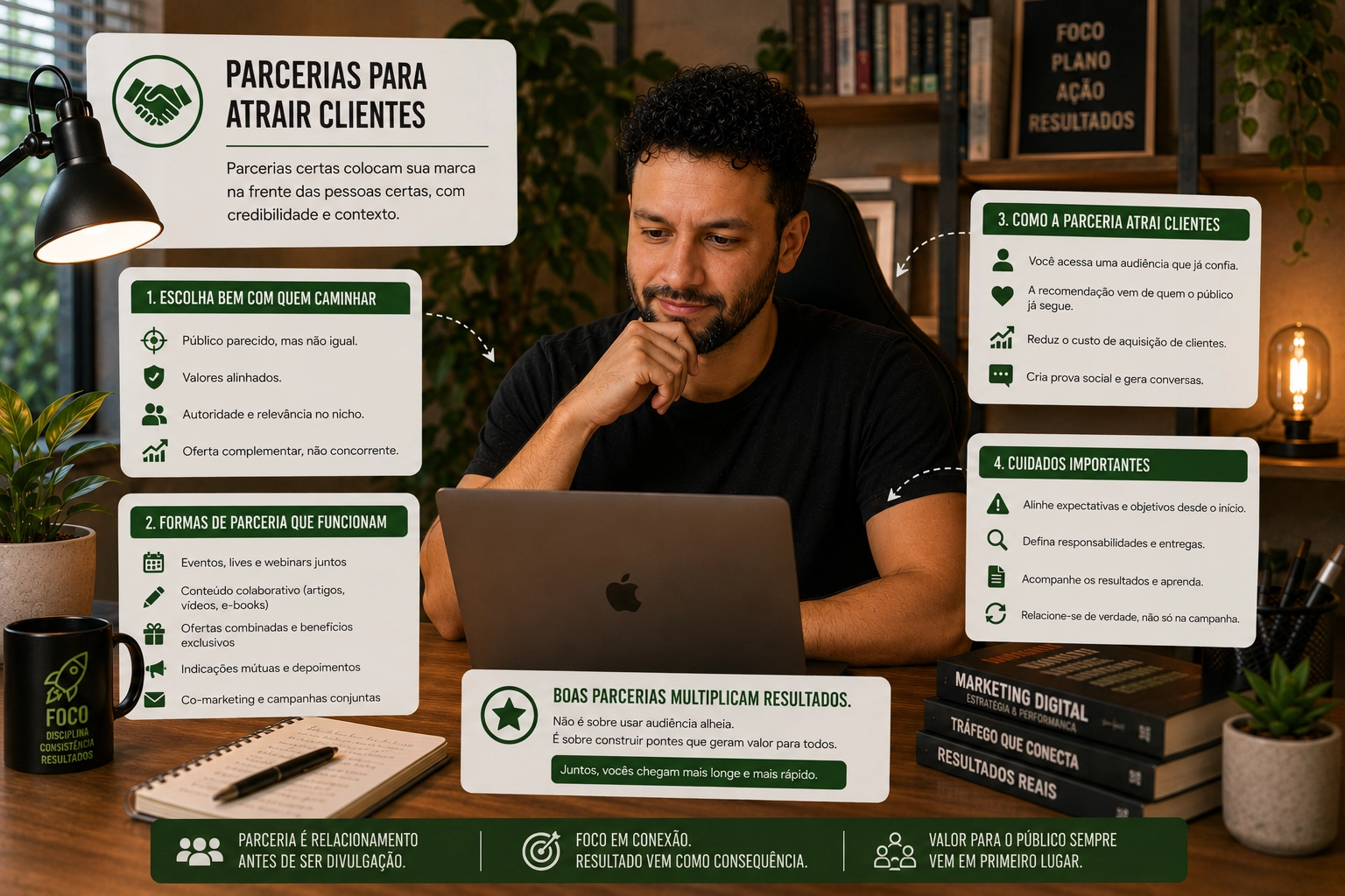 Parcerias para atrair clientes construídas com confiança e utilidade